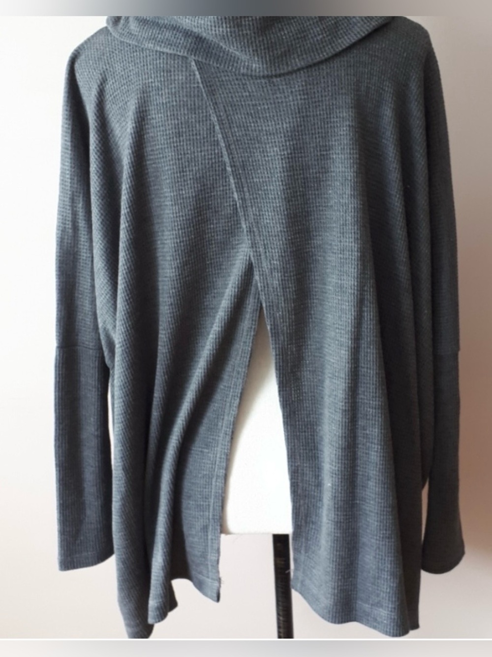 Mystree Grey Waffle Knit Oversized Cowl Neck Sweater Open Back Boho - Size M/L